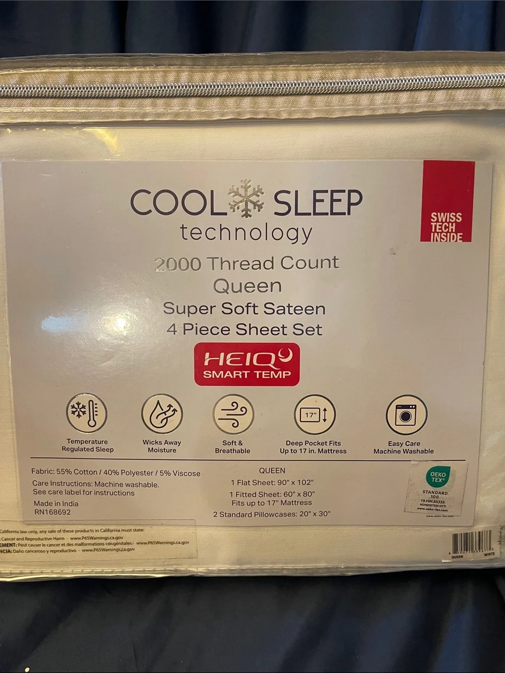Cool Sleep 2000 Thread Count Super Soft Sateen 4-Piece Sheet Set - White (Queen)